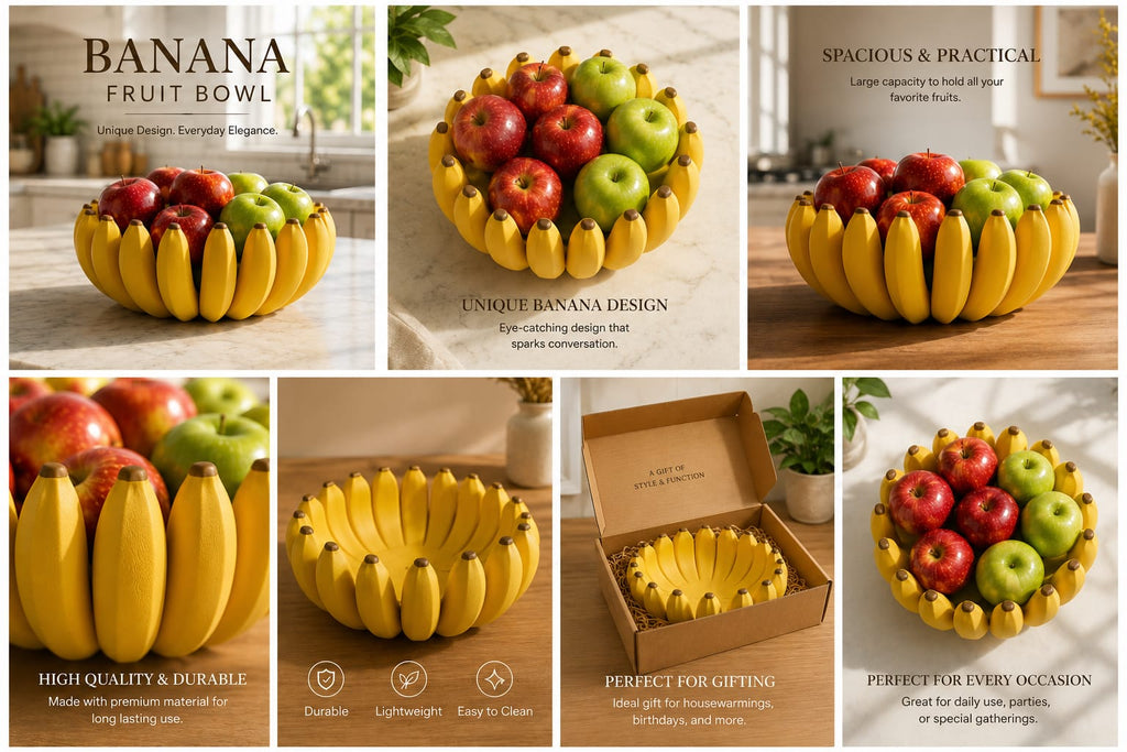 Banana Shape Fruit Bowl | Modern Decorative Fruit Basket for Kitchen, Dining Table & Home Decor | BPA-Free Premium  Storage Bowl