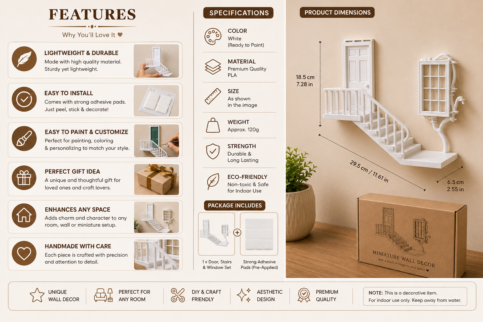 Enchanted Miniature Staircase Wall Decor  Decorative Door & Window Wall Art | Luxury Home Accent