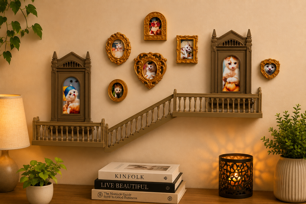 Magical Staircase Floating Wall Shelf with Mini Door | Decorative Display Shelf for Collectibles, Figurines & Home Décor