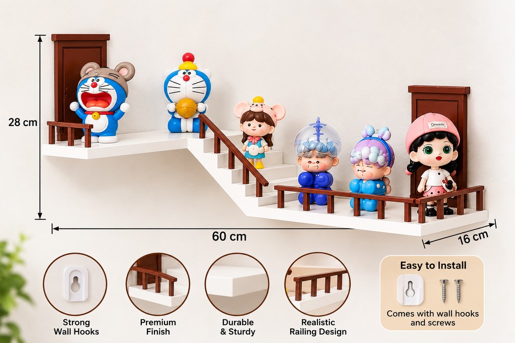 Magical Staircase Corner Wall Shelf | Floating Decorative Display Shelf for Collectibles & Home Décor