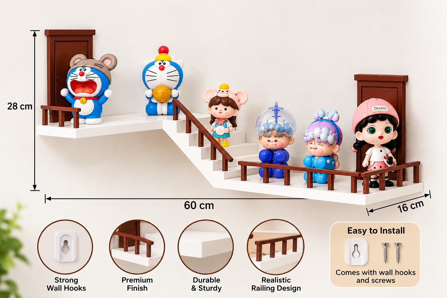 Magical Staircase Corner Wall Shelf | Floating Decorative Display Shelf for Collectibles & Home Décor