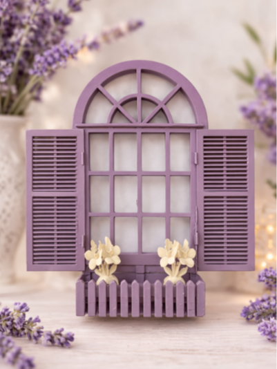 Decorative Vintage Window Wall Hanging |Lavender Farmhouse Wall Décor with Opening Shutters