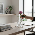 Modern Minimalist Single-Rose Vase — Sculptural 3D Printed Holder with Glass Test Tube