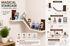 Magical Staircase Corner Wall Shelf | Floating Decorative Display Shelf for Collectibles & Home Décor