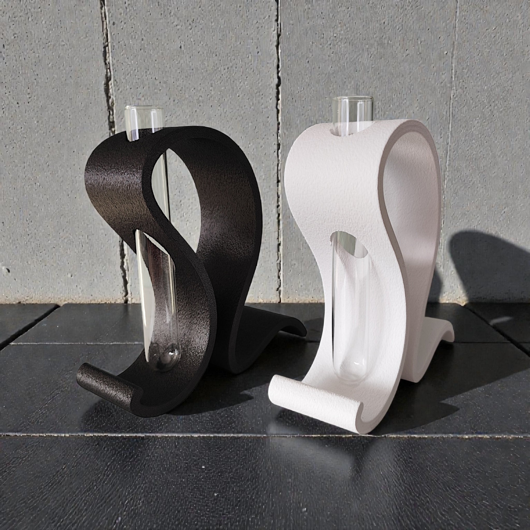 Modern Minimalist Single-Rose Vase — Sculptural 3D Printed Holder with Glass Test Tube