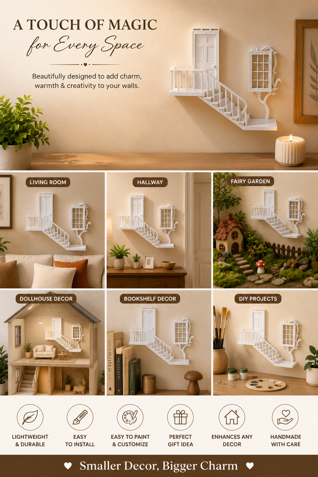 Enchanted Miniature Staircase Wall Decor  Decorative Door & Window Wall Art | Luxury Home Accent
