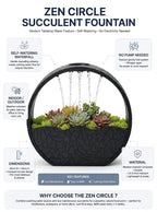 Zen Circle Succulent Fountain — Modern Self-Watering Planter with Rain Waterfall for Indoor/Outdoor Decor