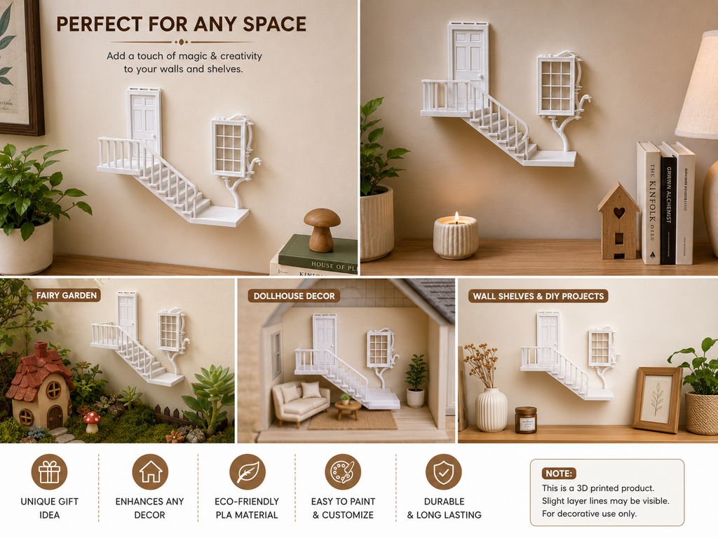 Enchanted Miniature Staircase Wall Decor  Decorative Door & Window Wall Art | Luxury Home Accent