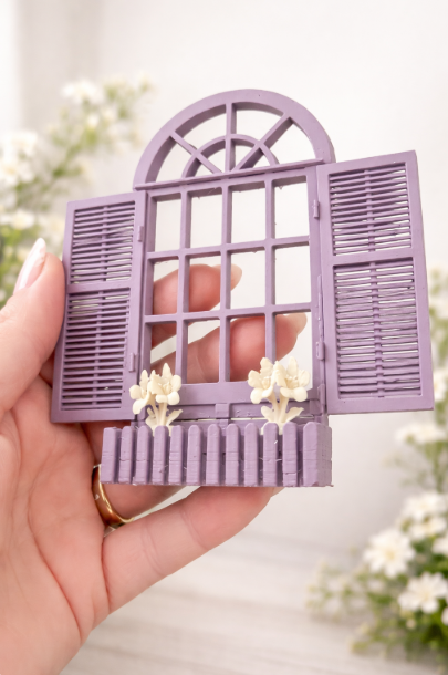 Decorative Vintage Window Wall Hanging |Lavender Farmhouse Wall Décor with Opening Shutters