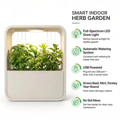 Hydroponic Indoor Herb Garden Kit — USB Grow Light, Auto-Watering, Year-Round