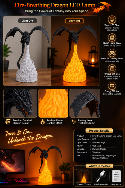 Fire-Breathing Dragon Lamp | Fantasy LED Night Light
