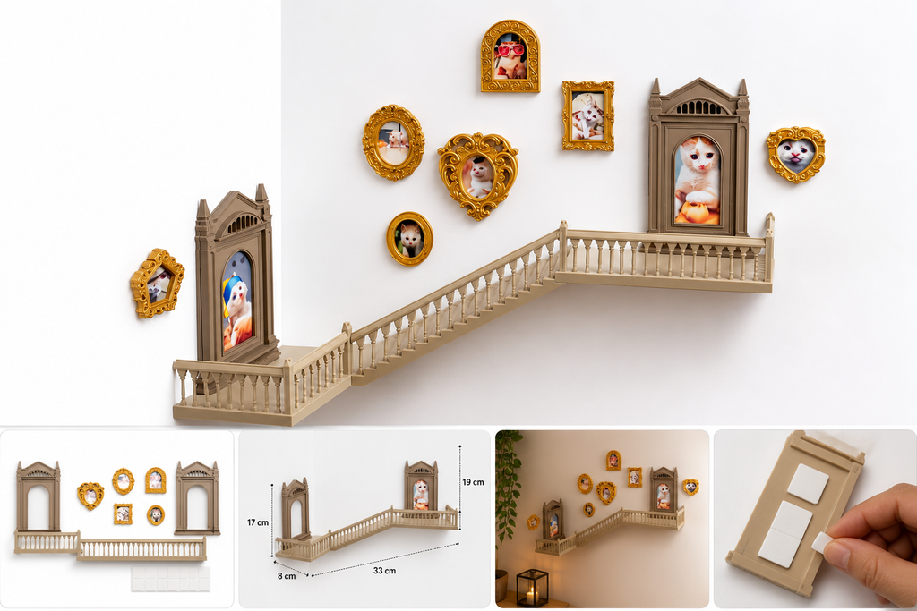 Magical Staircase Floating Wall Shelf with Mini Door | Decorative Display Shelf for Collectibles, Figurines & Home Décor