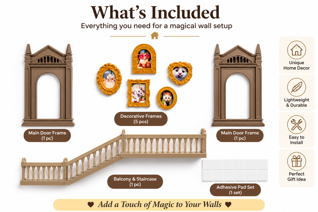 Magical Staircase Floating Wall Shelf with Mini Door | Decorative Display Shelf for Collectibles, Figurines & Home Décor