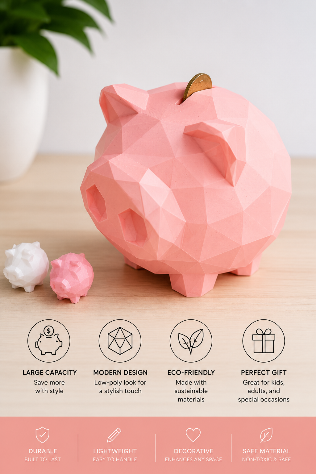 Mantra Made Arts Premium 3D Printed Geometric Piggy Bank | Modern Coin Saving Bank | Birthday Gift for Kids & Adults | Eco-Friendly PLA Decor