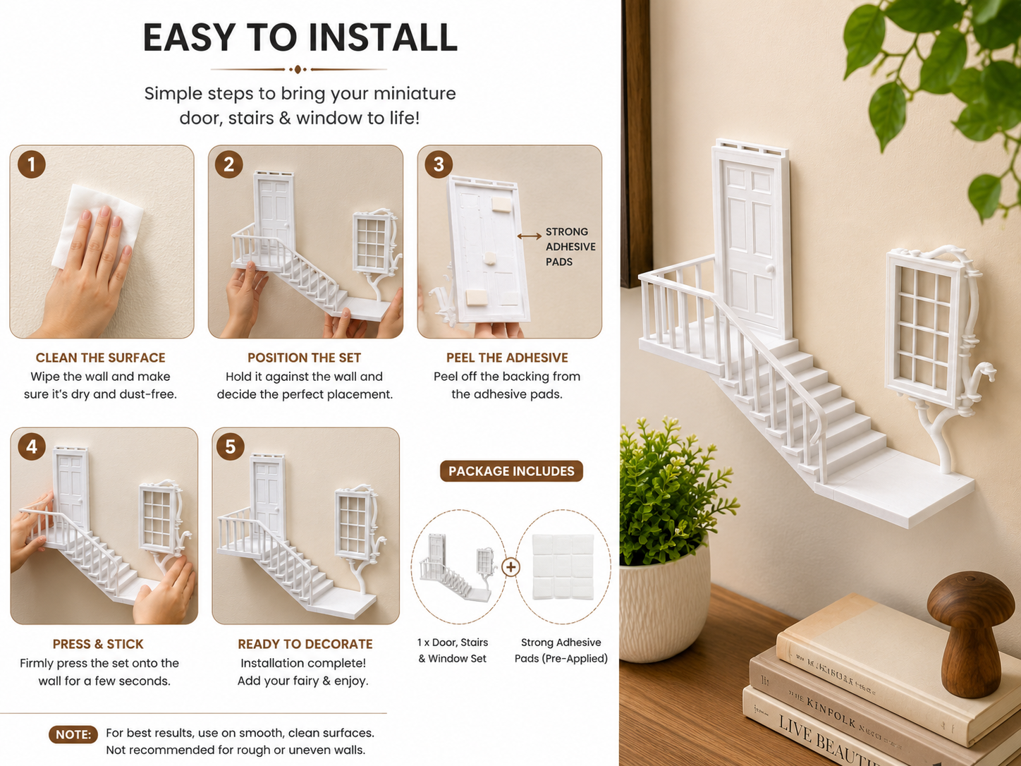 Enchanted Miniature Staircase Wall Decor  Decorative Door & Window Wall Art | Luxury Home Accent